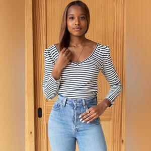 EMERSON FRY PUFF LONG SLEEVE TOP - NAVY STRIPE ORGANIC